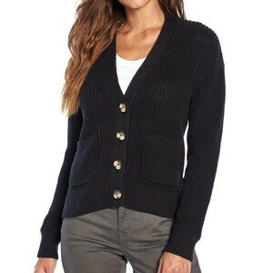 GAP Women’s Oversized Black Button-Front Woven Cotton Knit Cardigan Sweater Soft